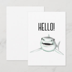 watercolor shark smiling grey green ocean animal  card