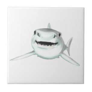 watercolor shark smiling grey green ocean animal ceramic tile
