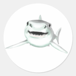 watercolor shark smiling grey green ocean animal  classic round sticker