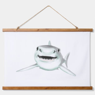watercolor shark smiling grey green ocean animal hanging tapestry
