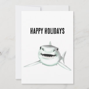 watercolor shark smiling grey green ocean animal holiday card