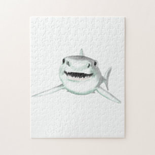 watercolor shark smiling grey green ocean animal jigsaw puzzle