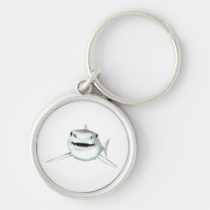 watercolor shark smiling grey green ocean animal key ring
