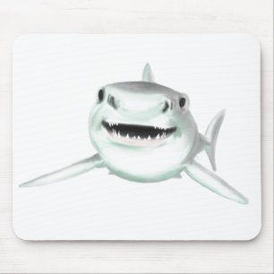 watercolor shark smiling grey green ocean animal  mouse pad