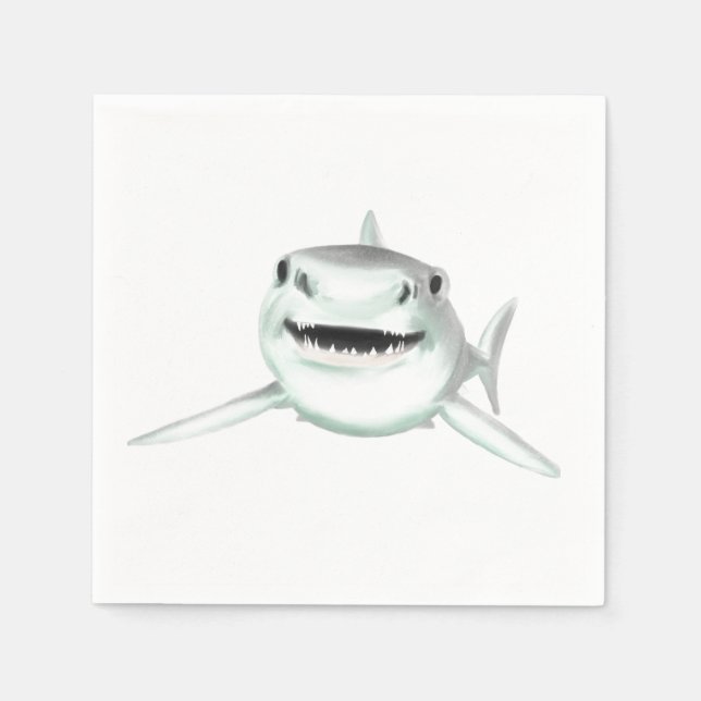 watercolor shark smiling grey green ocean animal  napkin (Front)