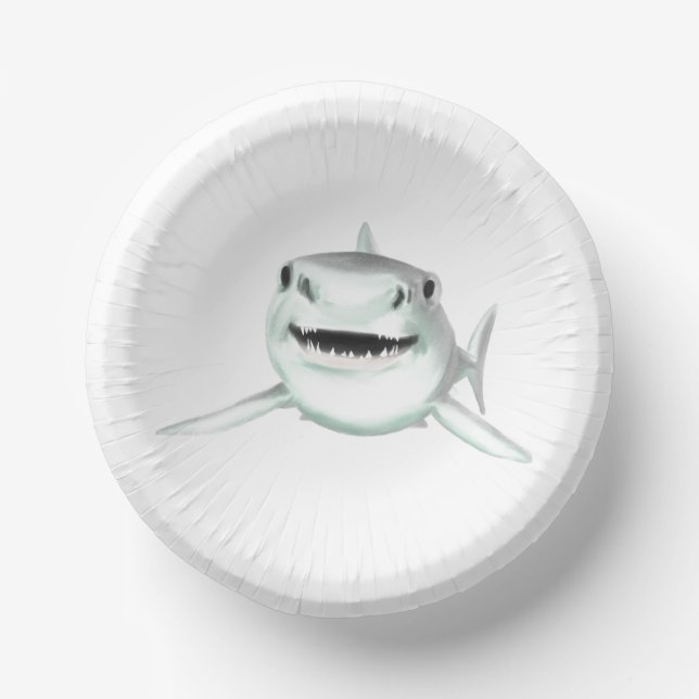 watercolor shark smiling grey green ocean animal  paper plate (Front)