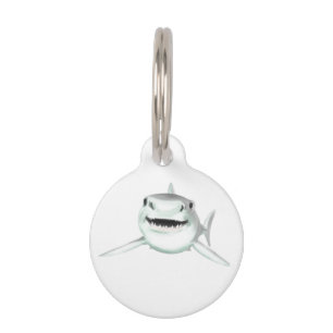 watercolor shark smiling grey green ocean animal pet tag