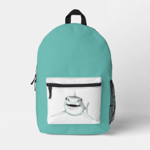 watercolor shark smiling grey green ocean animal  printed backpack