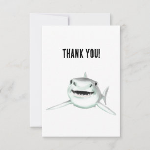 watercolor shark smiling grey green ocean animal thank you card