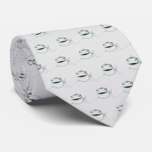 watercolor shark smiling grey green ocean animal tie