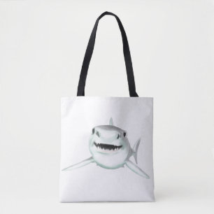 watercolor shark smiling grey green ocean animal tote bag
