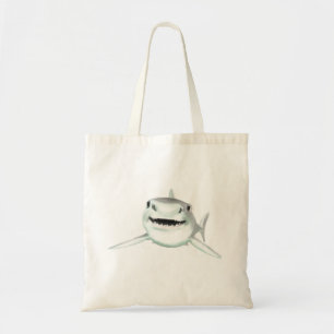 watercolor shark smiling grey green ocean animal tote bag