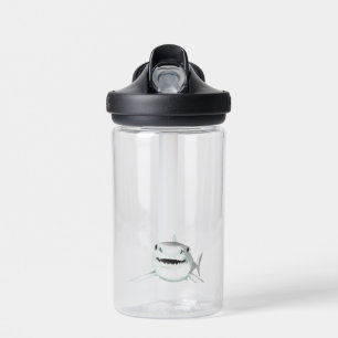 watercolor shark smiling grey green ocean animal water bottle