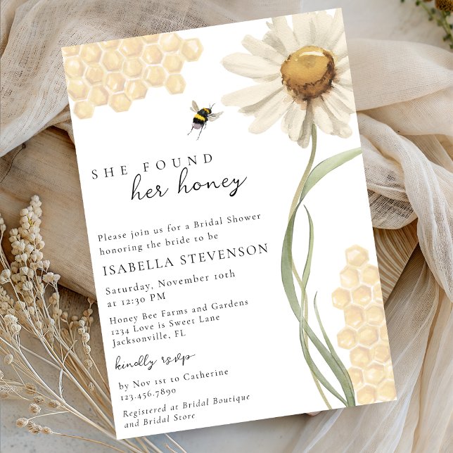 Watercolor She Found Her Honey Bridal Shower Theme Invitation (Creator Uploaded)