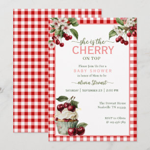 Watercolor She is the cherry on top baby shower  Invitation