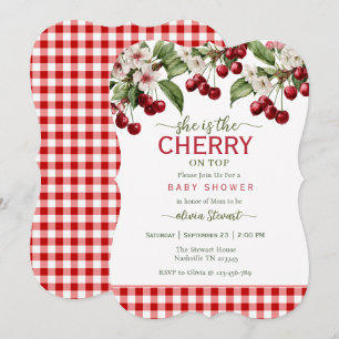 Watercolor She is the cherry on top baby shower  Invitation
