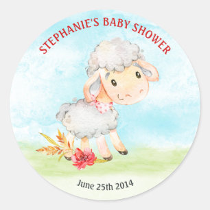 Watercolor Sheep Baby Shower Farm Classic Round Sticker