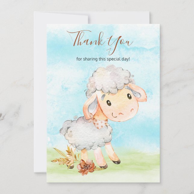 Watercolor Sheep Farm Thank You Card (Front)