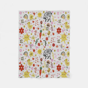watercolor Sheep’s, Flowers & Sun Pattern Fleece Blanket