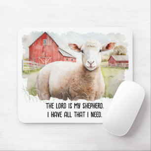 Watercolor Sheep with Religious Quote Mouse Pad