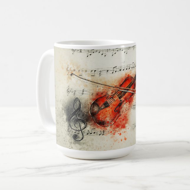 Watercolor Sheet Music and Violin Coffee Mug (Front Left)