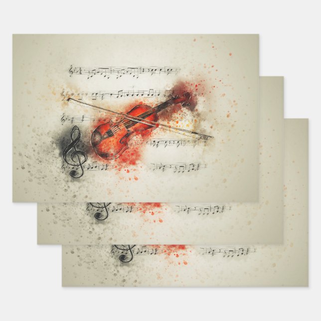Watercolor Sheet Music and Violin Wrapping Sheets (Set)