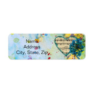 Watercolor Sheet Music Heart Return Address Label