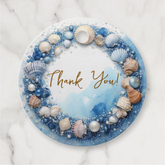 "Watercolor Shell Thank You Tag in Blue & White