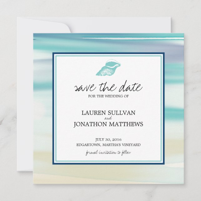 Watercolor Shell Wedding Save the Date (Front)