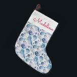 Watercolor Shells | Add Your Name Small Christmas Stocking<br><div class="desc">Beautiful watercolor vector pattern with corals shells and crabs | © and ® Bigstock® - All Rights Reserved.</div>