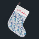 Watercolor Shells | Add Your Name Small Christmas Stocking<br><div class="desc">Beautiful watercolor vector pattern with corals shells and crabs | © and ® Bigstock® - All Rights Reserved.</div>