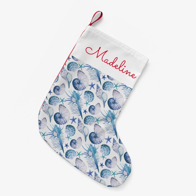 Watercolor Shells | Add Your Name Small Christmas Stocking (Front (Hanging))