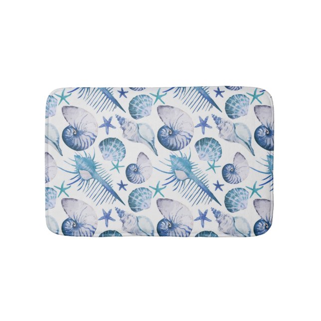 Watercolor Shells Bath Mat (Front)