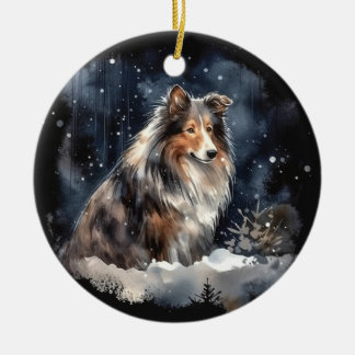 Watercolor Sheltie Christmas Ceramic Ornament