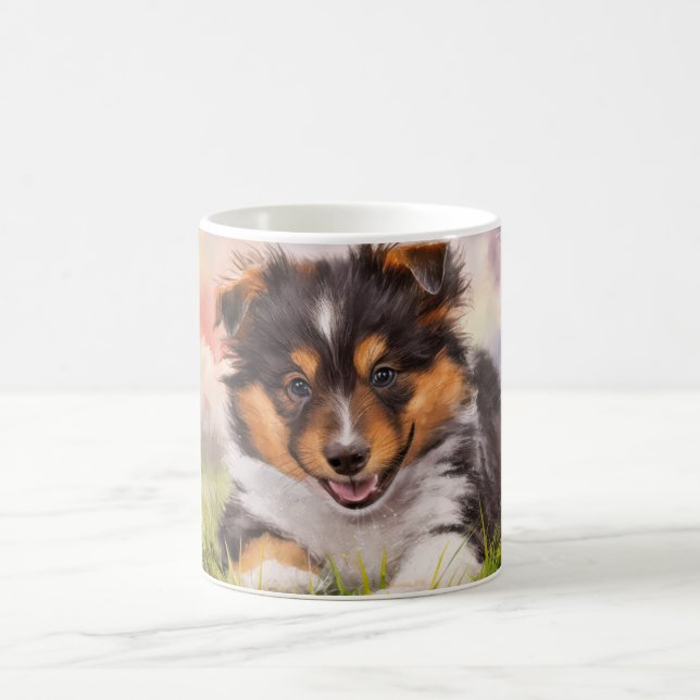 Watercolor Sheltie Puppy Coffee Mug (Center)