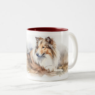 Watercolor Sheltie Two-Tone Coffee Mug