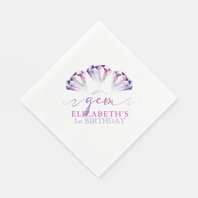 Watercolor She's a Gem 1st Birthday Paper Napkins (Corner)