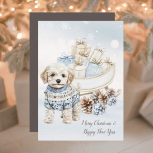 Watercolor Shih Poo Dog Christmas Holiday Card