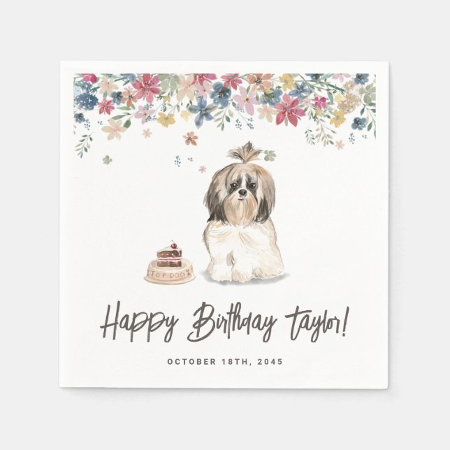 Watercolor Shih Tzu Dog Birthday Party Thank You Napkin (Front)
