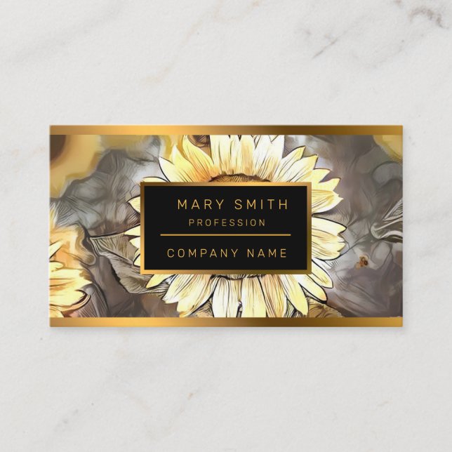 Watercolor Shining Sunflower Elegant Collection Business Card (Front)