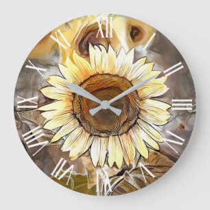 Watercolor Shining Sunflower Elegant Collection Large Clock