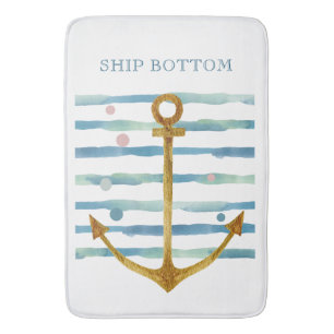 WATERCOLOR SHIPS ANCHOR ART VACATION SHIP BOTTOM, BATH MAT