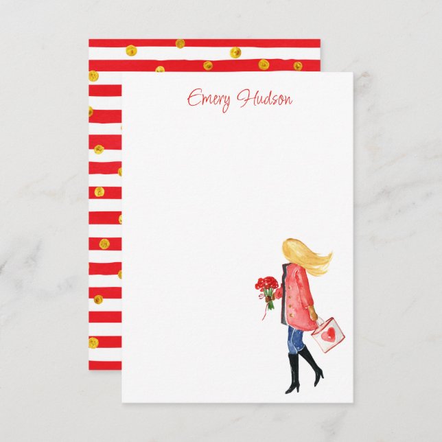 Watercolor Shopping Fashion Girl Thank You Card (Front/Back)