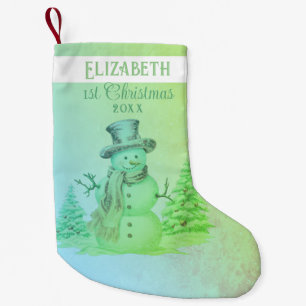 Watercolor Showman Baby's 1st Christmas Green Small Christmas Stocking