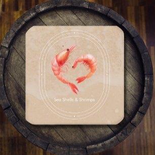 Watercolor Shrimp Heart Romantic Square Business Card
