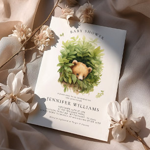 Watercolor Shy Brown Bear Baby Shower Invitation