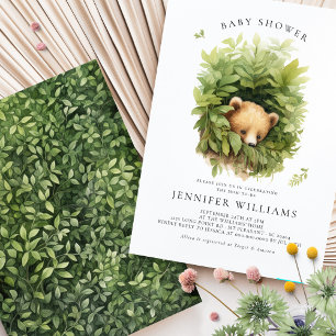 Watercolor Shy Brown Bear Baby Shower Invitation