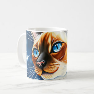 Watercolor Siamese Cat Exploring a Starlit Night Coffee Mug