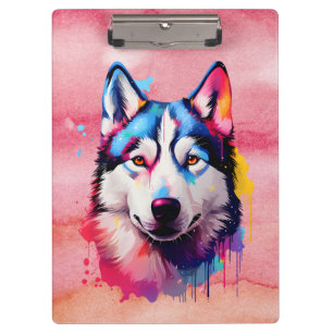 Watercolor Siberian Husky Colourful Art Clipboard