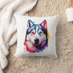 Watercolor Siberian Husky Colourful Art Cushion